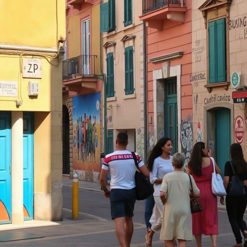 Ulična fotografija riječkog kreativnog kvarta s muralima i tirkiznim detaljima